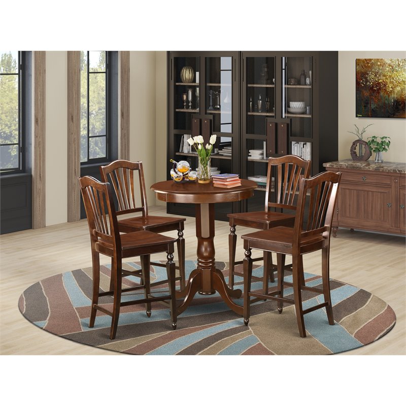 Pemberly Row 5-Piece Wood Dining Table Set with Mahogany Finish