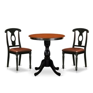 Pemberly Row 3-Piece Round Table & Faux Leather Chairs in Cherry/Black