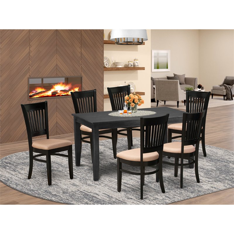 Pemberly Row 7-Piece Wood Dining Set with Fabric Seat in Black