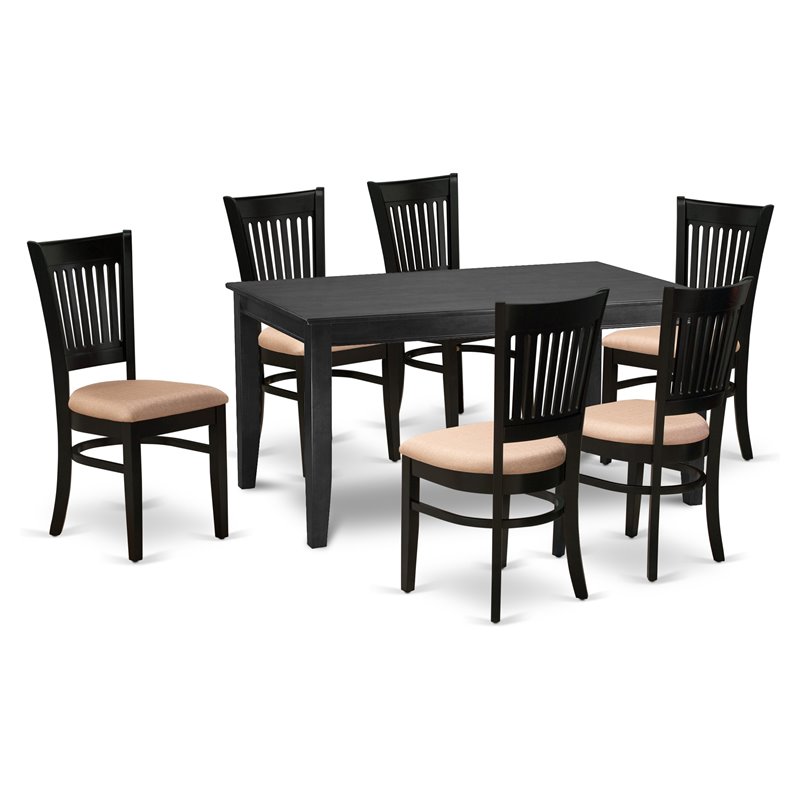 Pemberly Row 7-Piece Wood Dining Set with Fabric Seat in Black