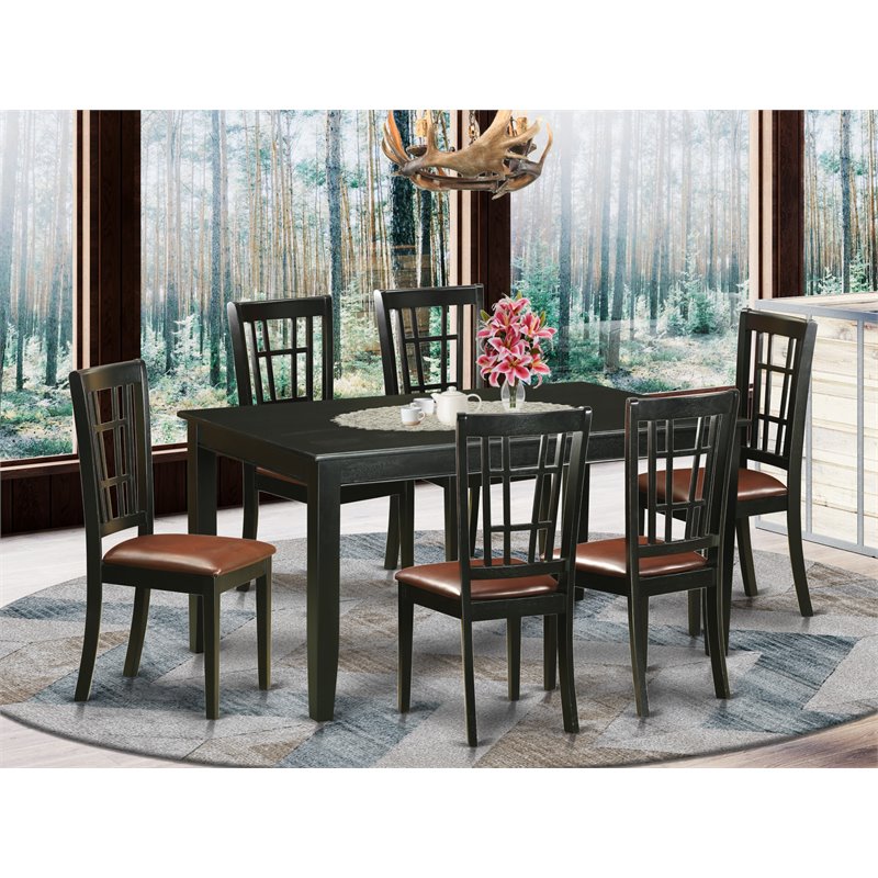 Pemberly Row 7-Piece Wood Dining Set with Footrests in Black Finish