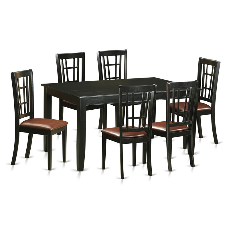 Pemberly Row 7-Piece Wood Dining Set with Footrests in Black Finish