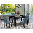 Pemberly Row 5-Piece Black Dining Set with Upholstered Blue Parson Chairs