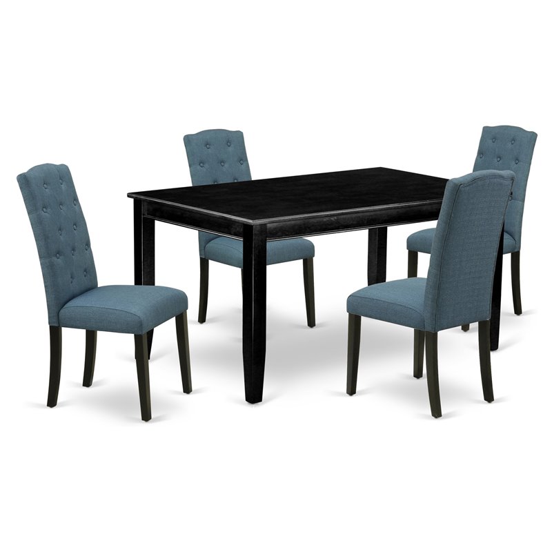 Pemberly Row 5-Piece Black Dining Set with Upholstered Blue Parson Chairs