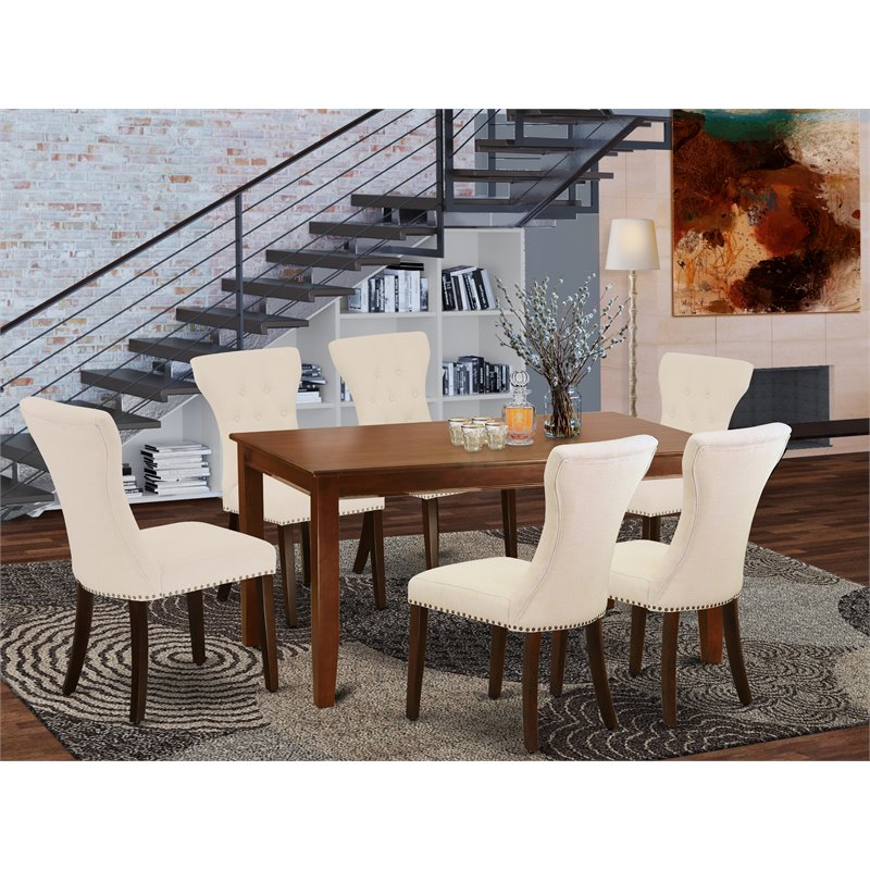 Pemberly Row 7-Piece Wood Dining Table and Chair Set in Mahogany Finish