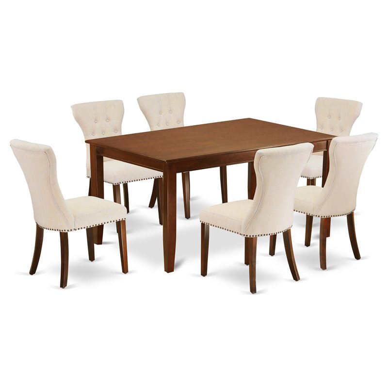 Pemberly Row 7-Piece Wood Dining Table and Chair Set in Mahogany Finish