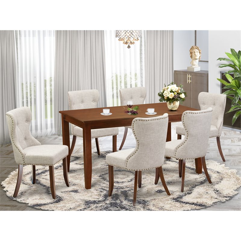 Pemberly Row 7-Piece Wood Dining Table and Chair Set in Mahogany Finish