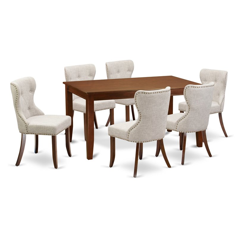Pemberly Row 7-Piece Wood Dining Table and Chair Set in Mahogany Finish