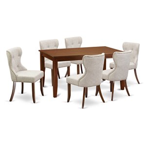 Pemberly Row 7-Piece Wood Dining Table and Chair Set in Mahogany Finish