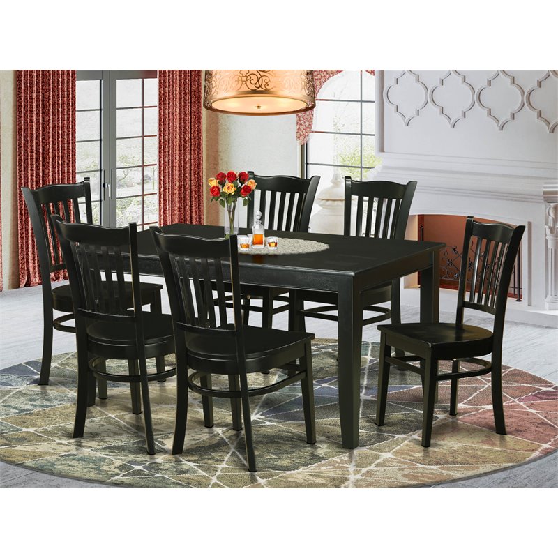 Pemberly Row 7-Piece Black Wood Kitchen Table and Chair Set