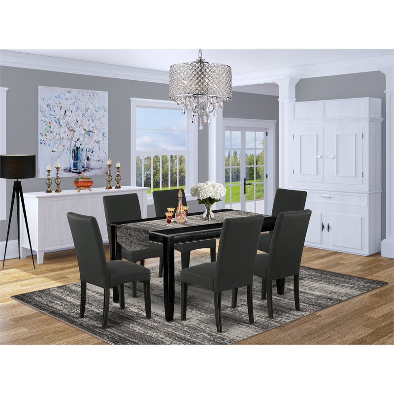 Pemberly Row 7-Piece Wood Dining Set with Fabric Seats in Black