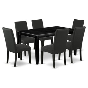 Pemberly Row 7-Piece Wood Dining Set with Fabric Seats in Black