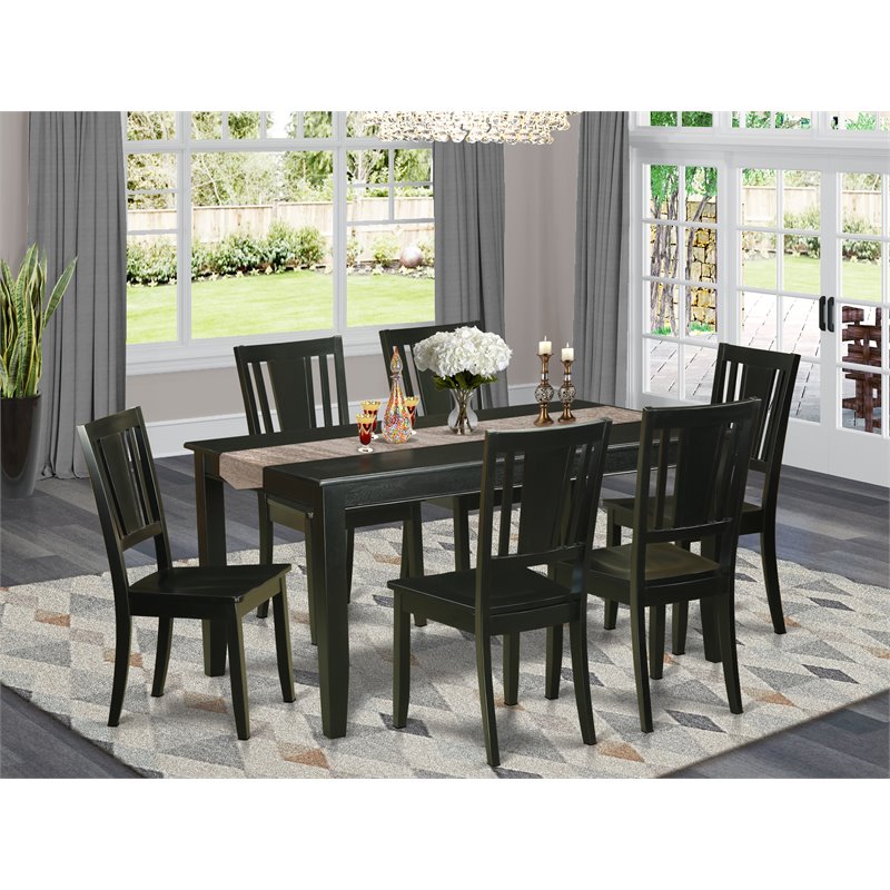 Pemberly Row 7-Piece Black Wood Dining Table Set with Solid Seats
