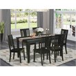 Pemberly Row 7-Piece Black Wood Dining Table Set with Solid Seats