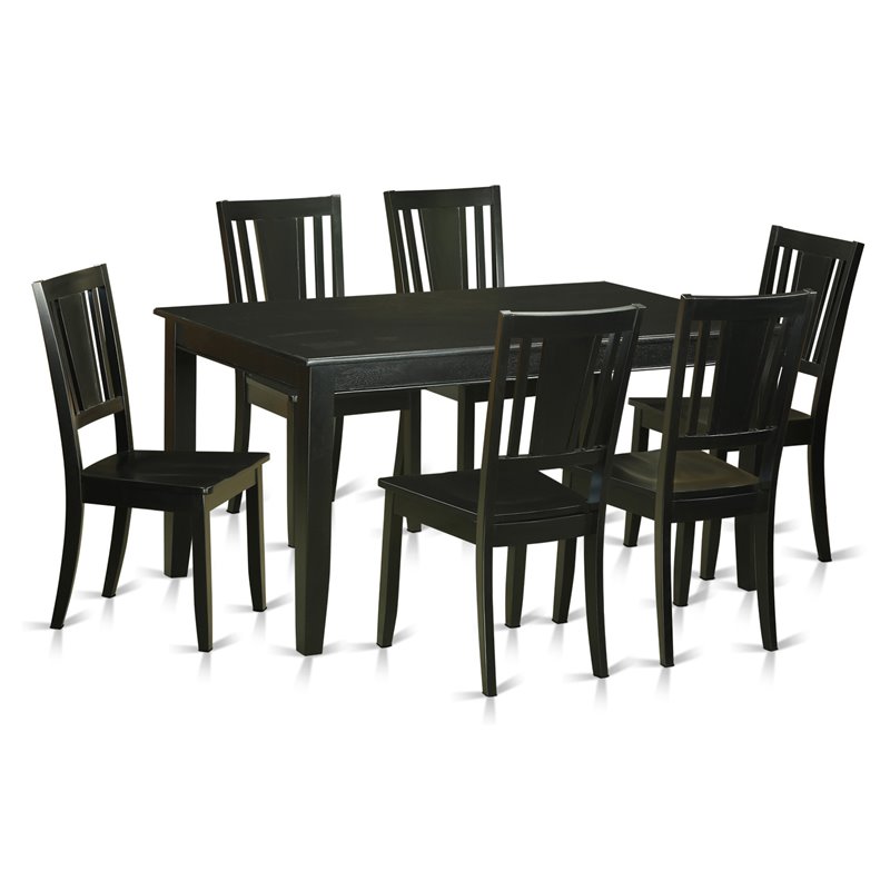 Pemberly Row 7-Piece Black Wood Dining Table Set with Solid Seats