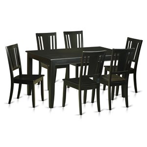 Pemberly Row 7-Piece Black Wood Dining Table Set with Solid Seats