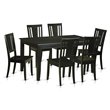 Pemberly Row 7-Piece Black Wood Dining Table Set with Solid Seats
