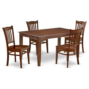 Pemberly Row 5-Piece Dining Set with Mahogany Wood Table and Chairs