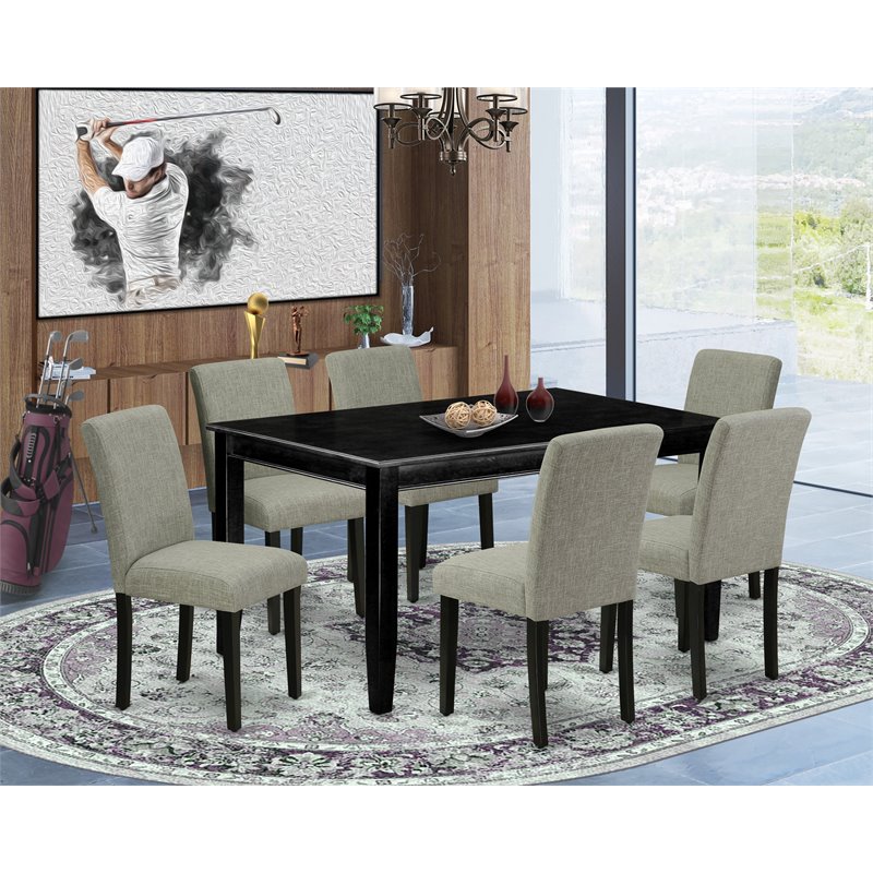 Pemberly Row 7-Piece Dining Set in Black/Shitake with Wood Table