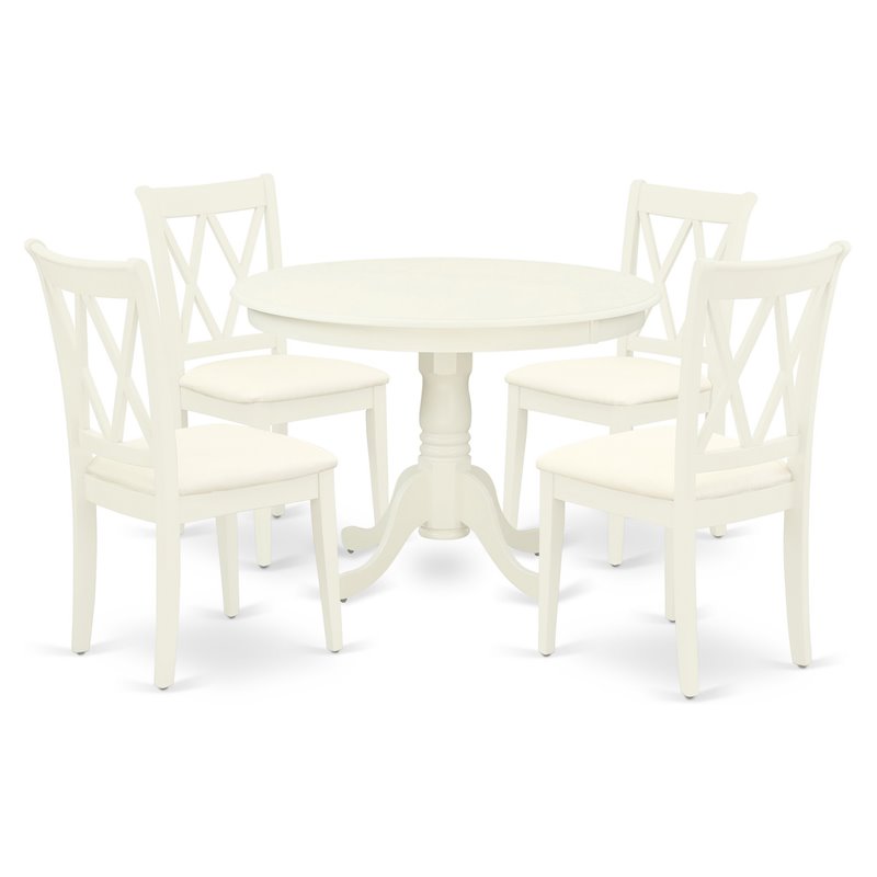 Pemberly Row 5-Piece Round Dining Set in Linen White Finish