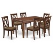 Pemberly Row 7-Piece Wood Dining Set with Mahogany Finish and Linen Seats