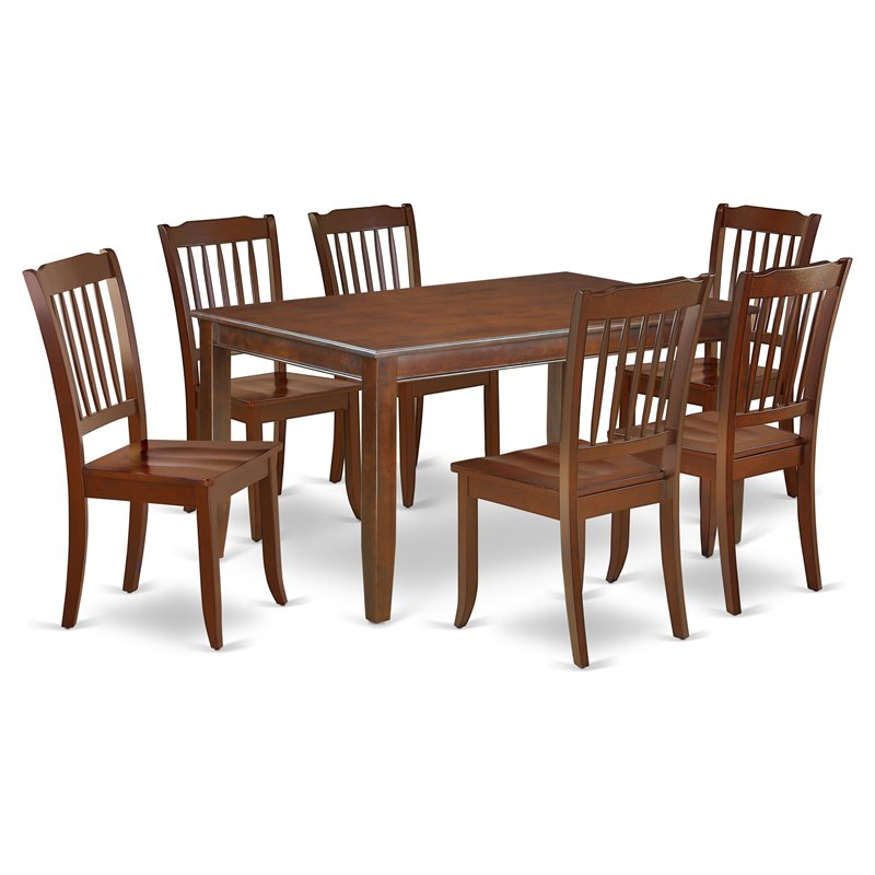 Pemberly Row 7-Piece Dining Set with Mahogany Finish and Slatted Chairs