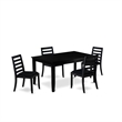 Pemberly Row 5-Piece Black Dining Set with Stackable Rubberwood Chairs