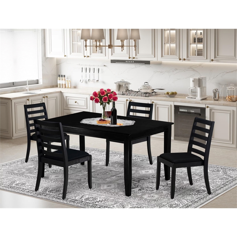 Pemberly Row 5-Piece Black Dining Set with Stackable Rubberwood Chairs