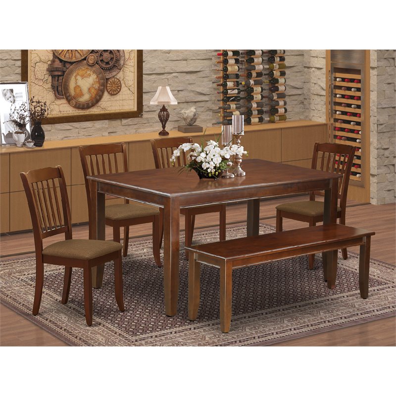 Pemberly Row 6-Piece Wood Dining Set with Slatted Chairs in Mahogany