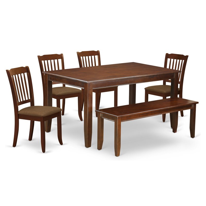 Pemberly Row 6-Piece Wood Dining Set with Slatted Chairs in Mahogany