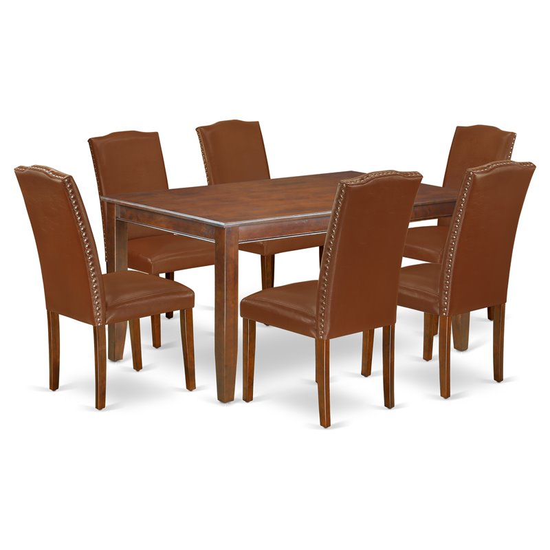 Pemberly Row 7-Piece Wood Dining Set with Parson Chairs in Mahogany