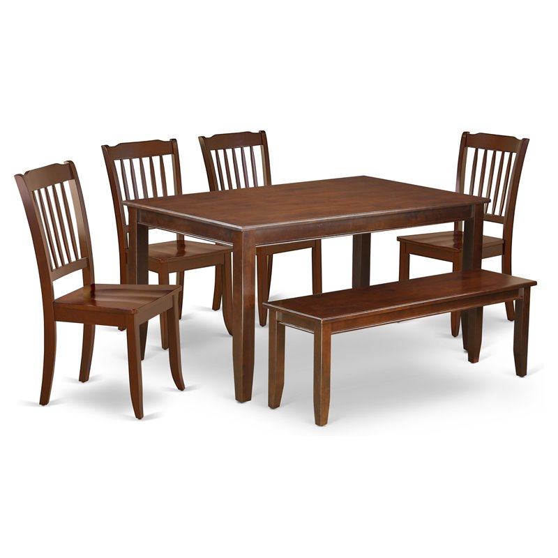 Pemberly Row 6-Piece Dining Set with Rectangular Table and Bench in Mahogany