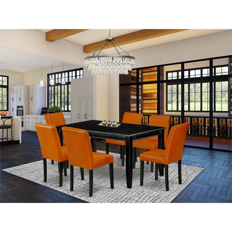 Pemberly Row 7-Piece Wood Dining Set with Black Table and Baked Bean Chairs
