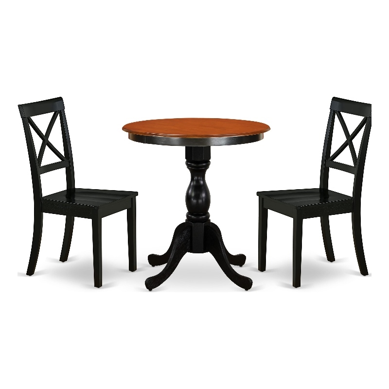 Pemberly Row 3-Piece Dining Table Set with X-Back Chairs in Black & Cherry