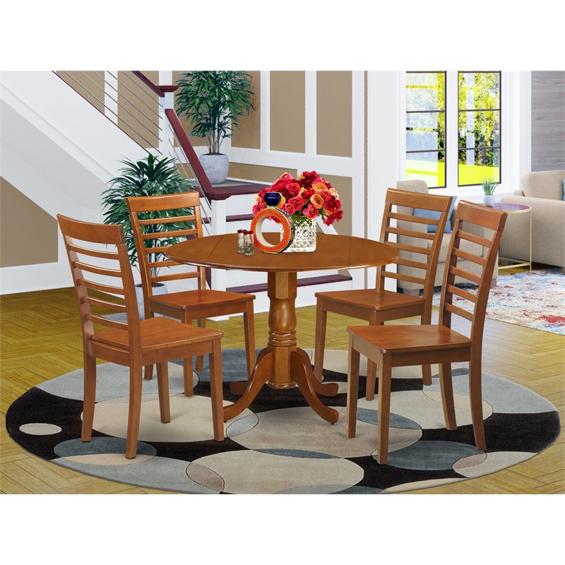 Pemberly Row 5-Piece Rubber Wood Kitchen Set in Saddle Brown Finish