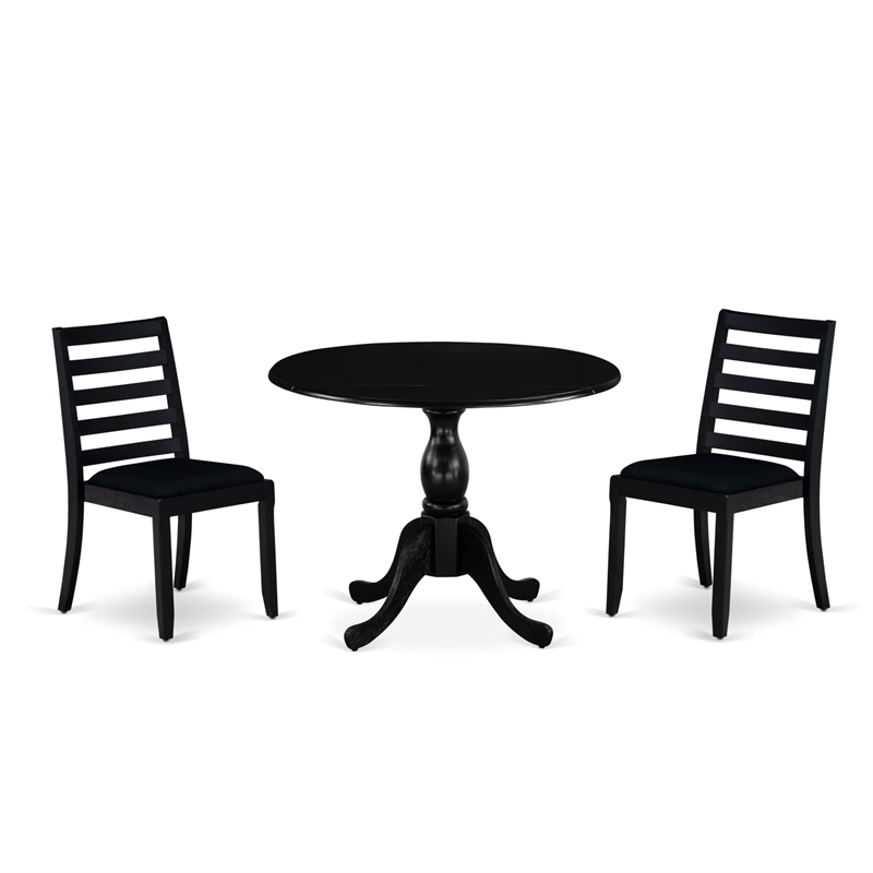 Pemberly Row Black 3-Piece Rubberwood Dining Set with Stackable Chairs