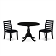 Pemberly Row Black 3-Piece Rubberwood Dining Set with Stackable Chairs