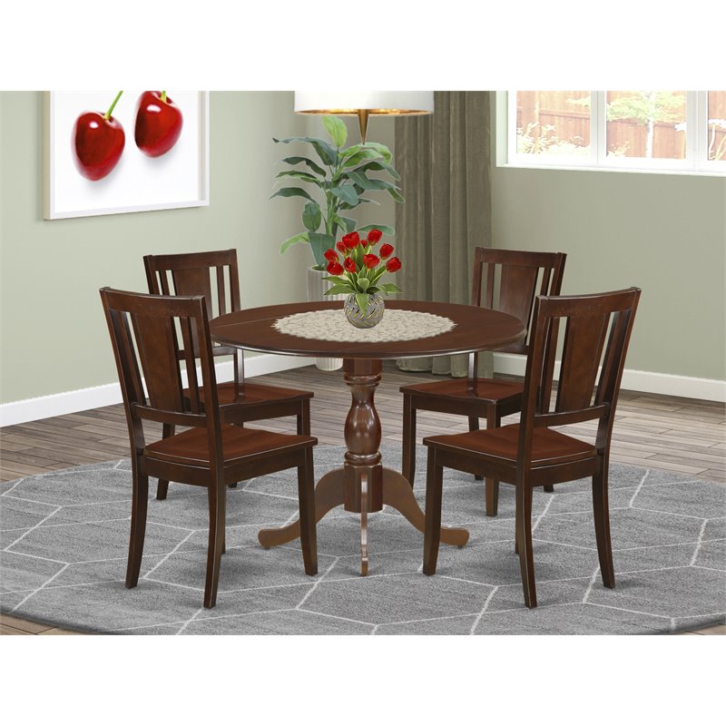 Pemberly Row 5-Piece Mahogany Dinette Table Set with Panel Back Chairs
