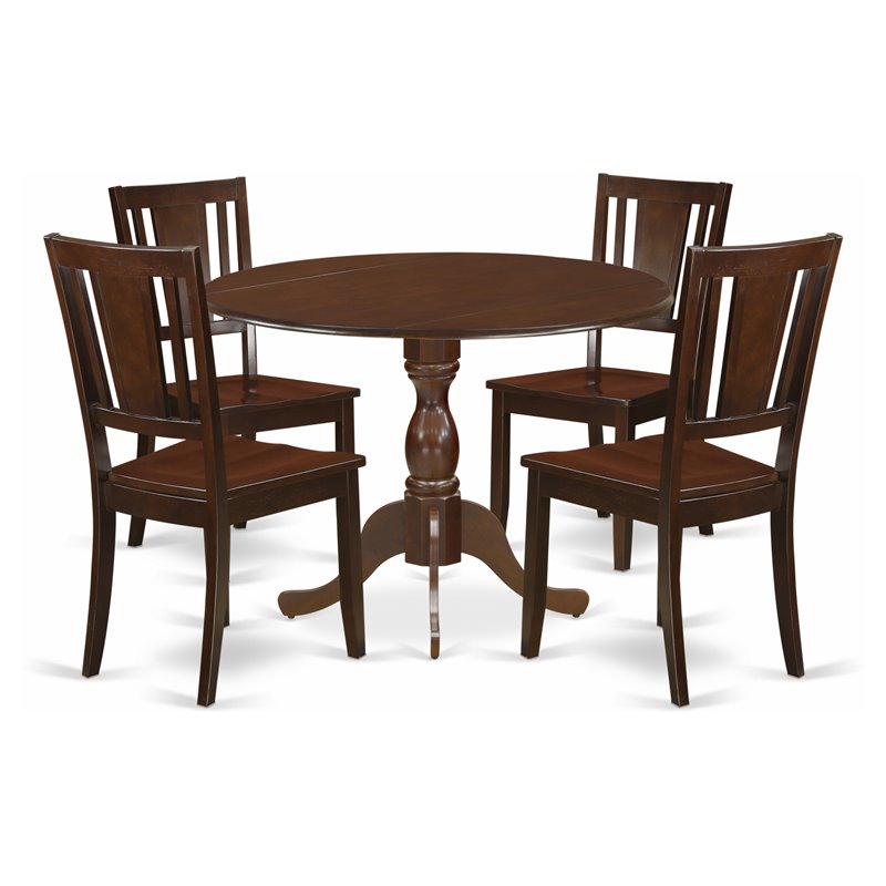 Pemberly Row 5-Piece Mahogany Dinette Table Set with Panel Back Chairs