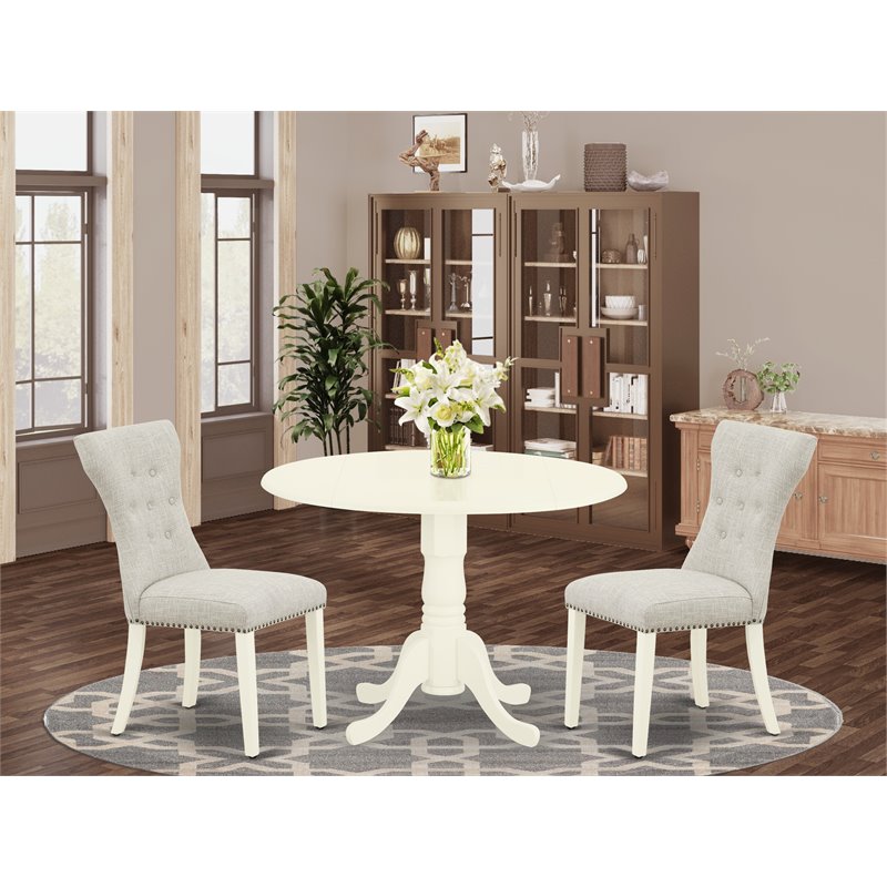 Pemberly Row 3-Piece Round Dining Set in Linen White with Doeskin Chairs