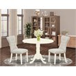 Pemberly Row 3-Piece Round Dining Set in Linen White with Doeskin Chairs