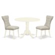 Pemberly Row 3-Piece Round Dining Set in Linen White with Doeskin Chairs
