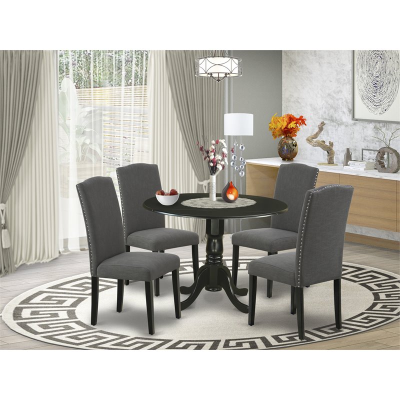Pemberly Row 5-Piece Kitchen Dining Set in Black and Gotham Gray