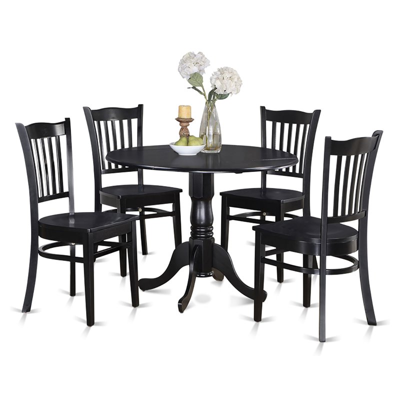 Pemberly Row 5-Piece Round Dining Set with Drop Leaf Table in Black