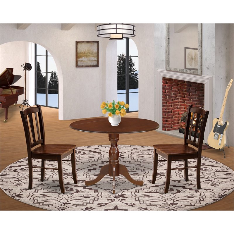 Pemberly Row 3-Piece Solid Wood Dining Set in Mahogany Finish