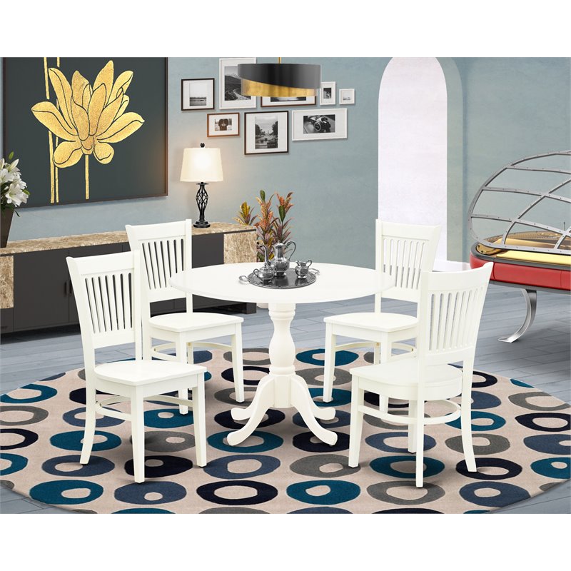 Pemberly Row 5-Piece Traditional Solid Wood Dining Set in Linen White
