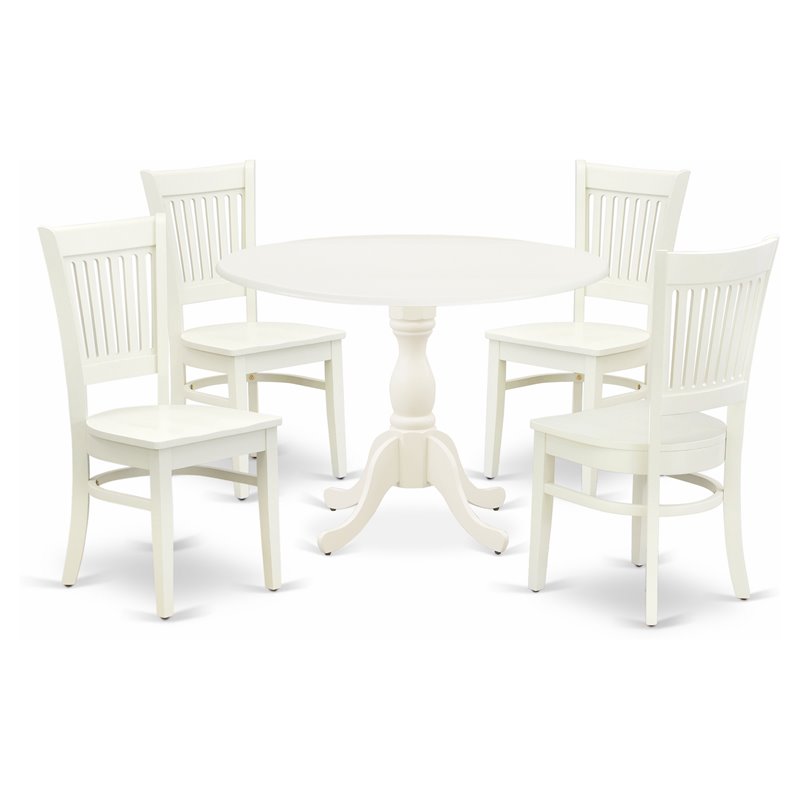 Pemberly Row 5-Piece Traditional Solid Wood Dining Set in Linen White