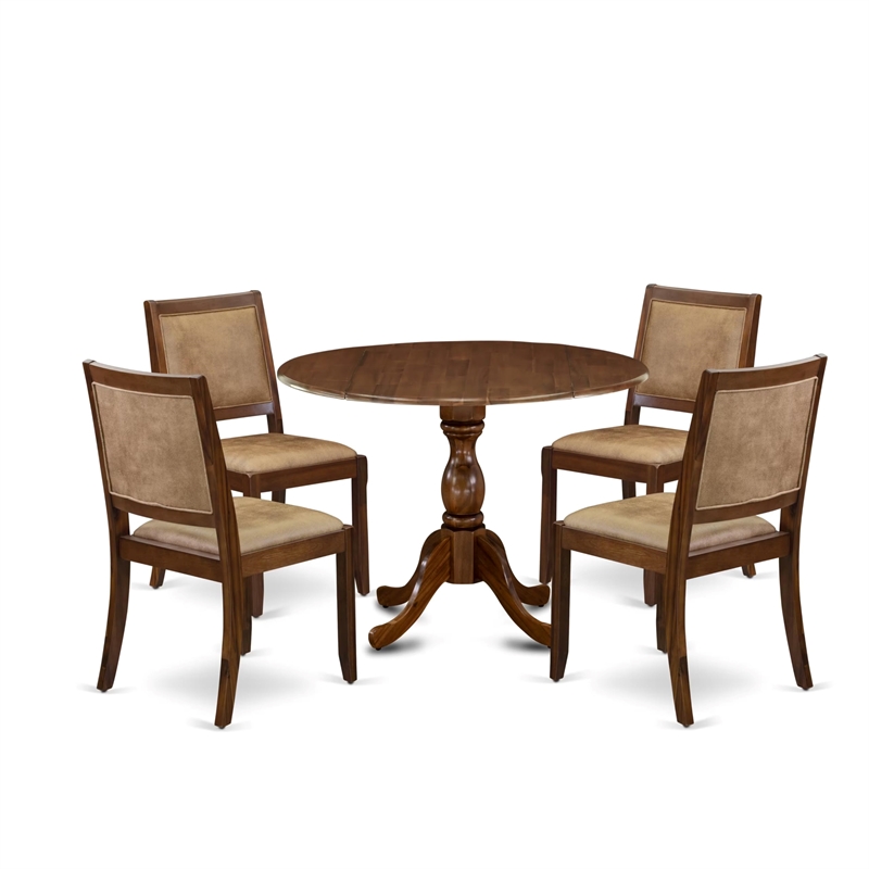 Pemberly Row 5-Piece Walnut Wood and Faux Leather Dining Set