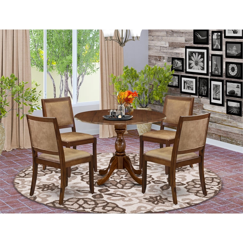 Pemberly Row 5-Piece Walnut Wood and Faux Leather Dining Set