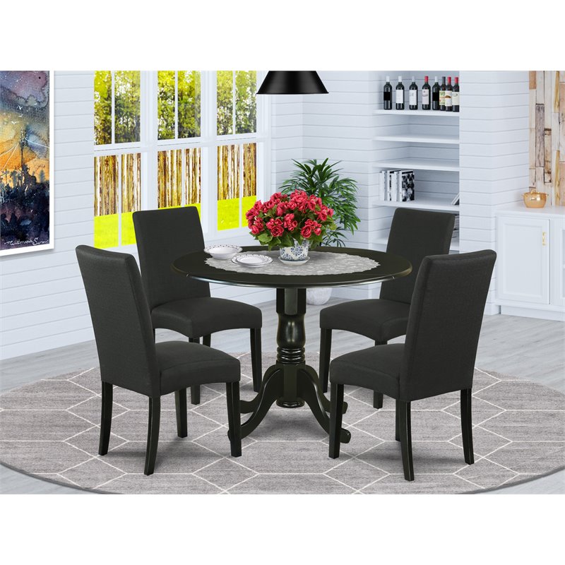 Pemberly Row 5-Piece Dining Set with Black Round Table and Fabric Seats